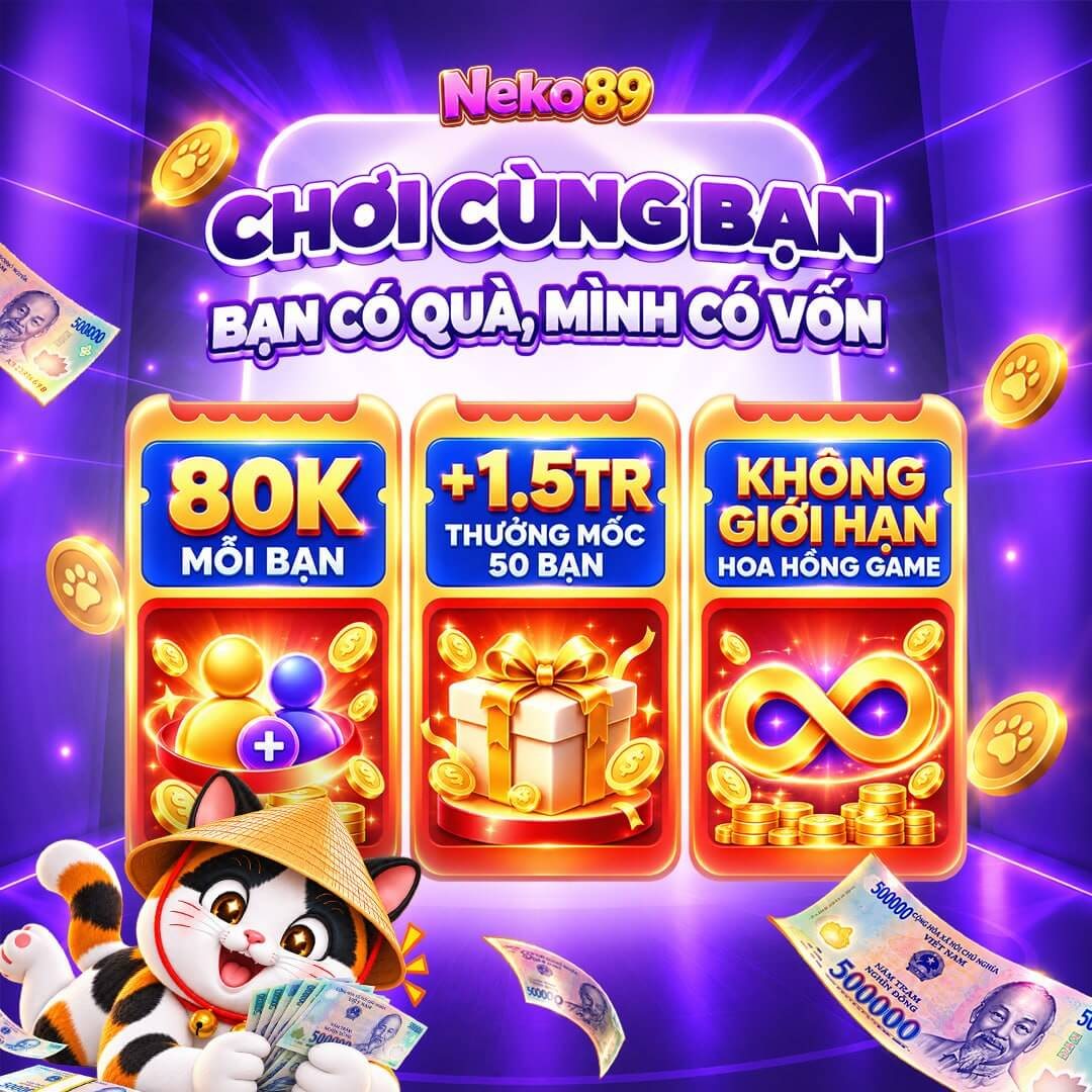Ảnh minh hoạ ưu đãi: Chơi cùng bạn: 80K mỗi bạn, +1.5TR mốc 50 bạn, hoa hồng game không giới hạn